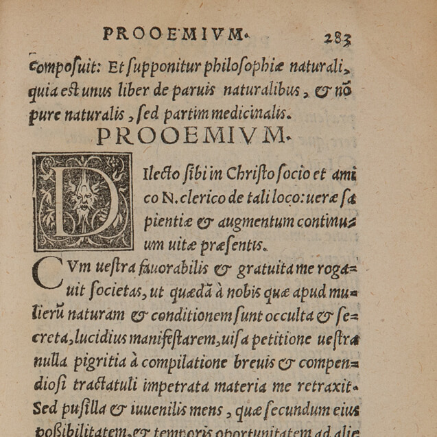 Detaljer fra en moderne tekst skrevet av en munk  fra den antikken boken Problemata Aristotelis